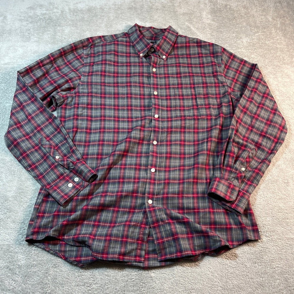 Van Heusen Shirt‎ Men's Large Red Flex Plaid Button Down Shirt Classic Fit Barn